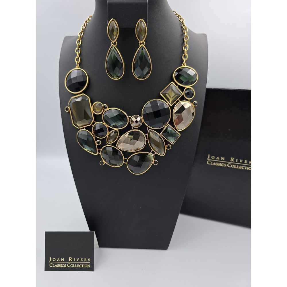 Joan Rivers Classics Collection Green Black Crystal Statement Necklace Earrings